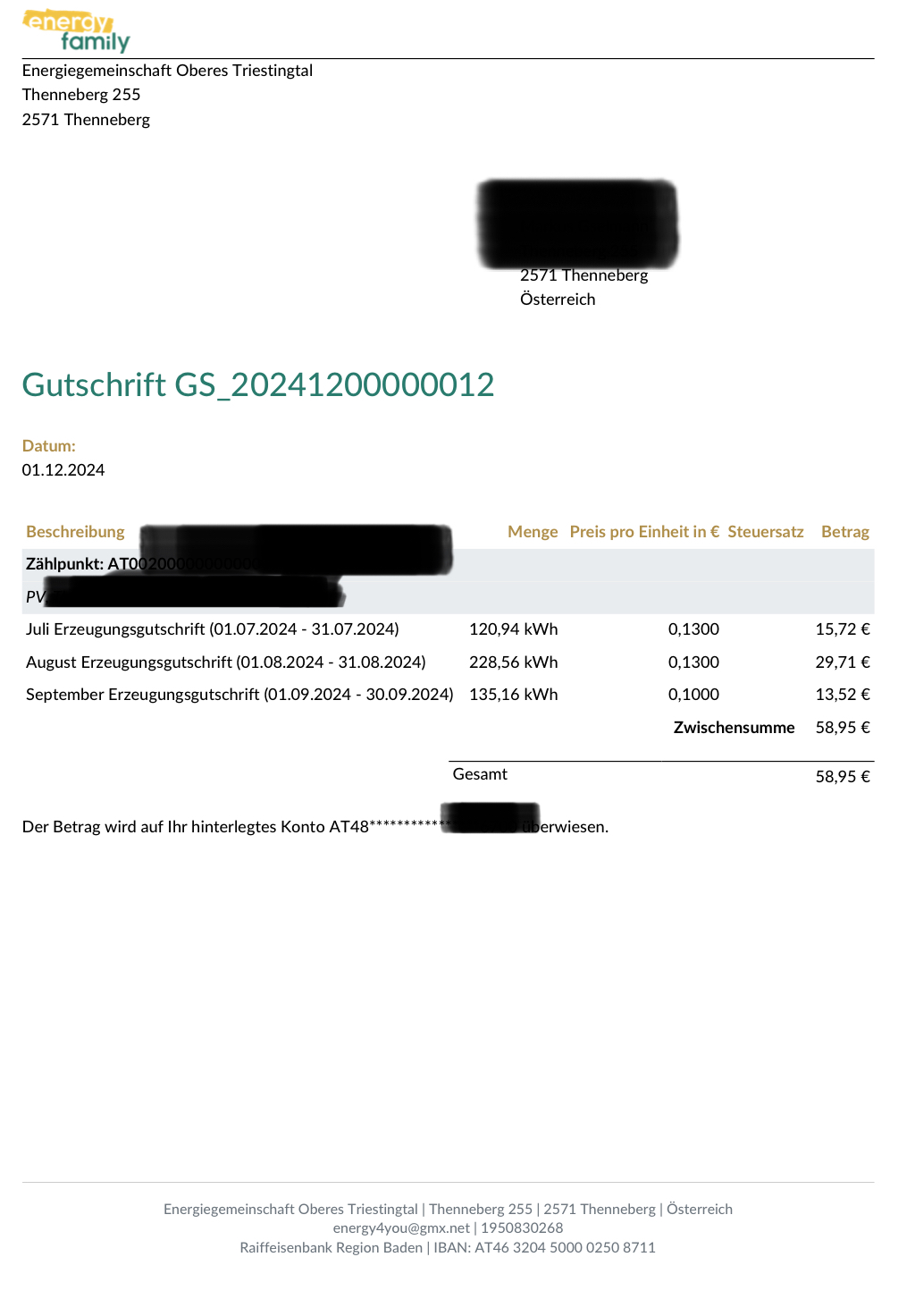 Beispiel Gutschrift