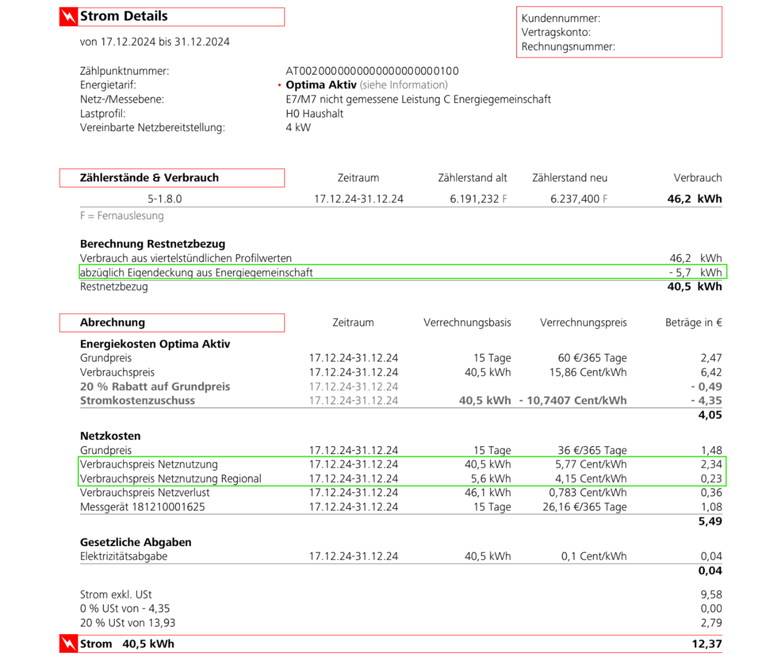 EVN Rechnungsbeispiel